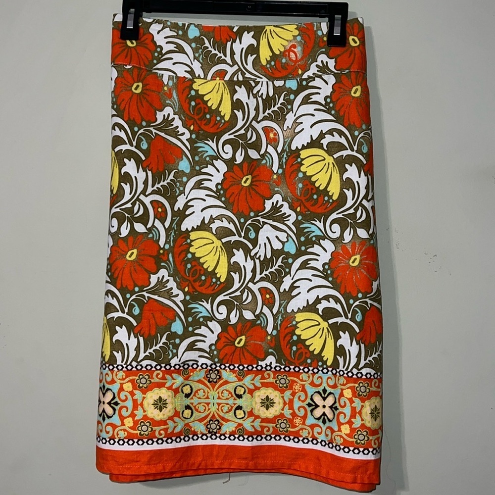 Cato women’s size 14 a-line linen skirt lined floral side zipper fall colors